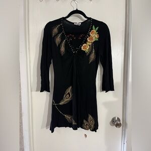 Krista Lee - Black Mini Dress with Floral Accents